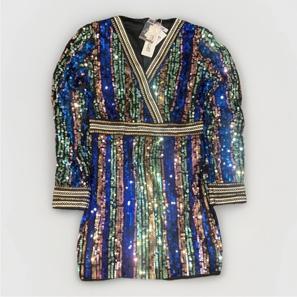 Minuet Petite Multicolor Sequin Long Sleeve Dress - Picture 3 of 11